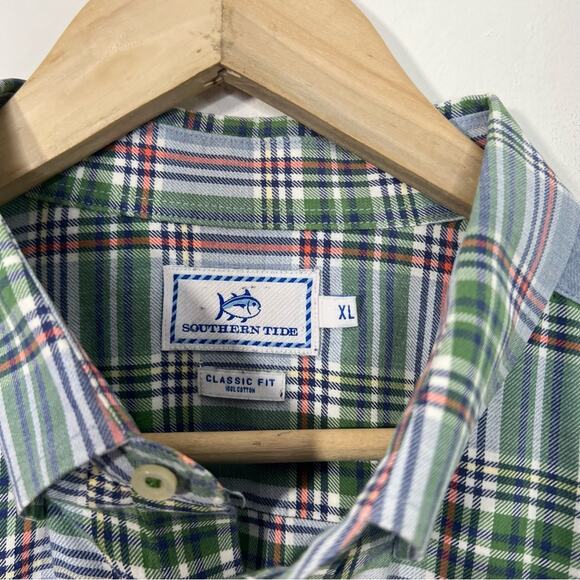 Southern Tide Green Blue Pastel Plaid Classic Fit Cotton Button Down Shirt XL - Picture 7 of 11
